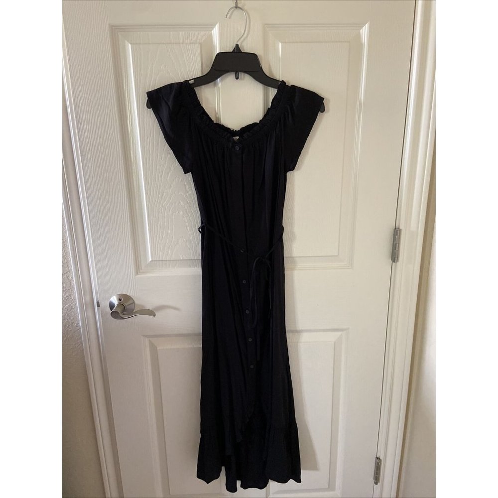 Loft Women's Petite XSP Black Button Down Off Shoulder Spring Summer Dress NWOT